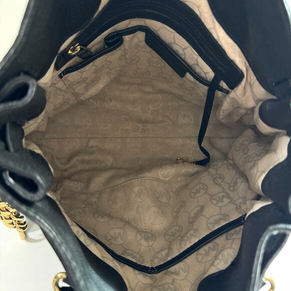 Michael Kors Womens Hamilton Satchel Handbag Leather Goldtone Lock Classic Black - Picture 8 of 13